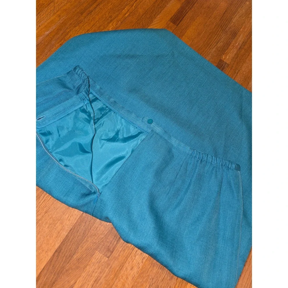 Adolfo Suits‎ Women 14 2 Pc Teal Blue Short Sleeve Blazer Pencil Skirt Suit Set
